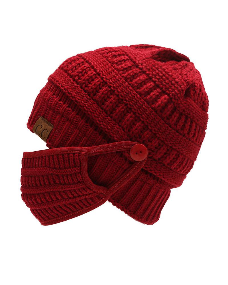 

2PCS Winter Knitted Beanie Face Mask Set, Red