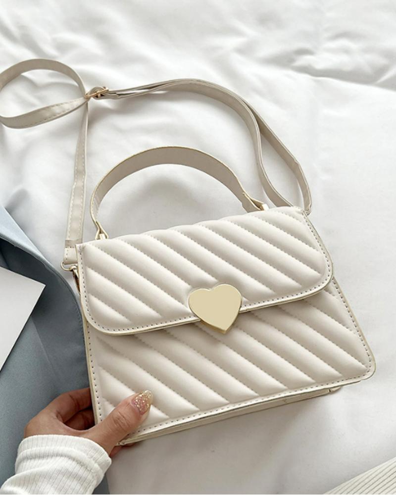 

Quilted Flap Shoulder Bag With Handle, White