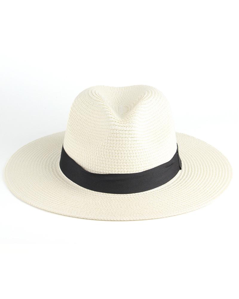 

Contrast Tape Straw Hat, White