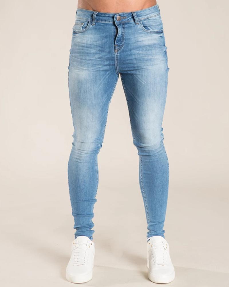 

Solid Color Skinny Jean Pants, Lighted blue