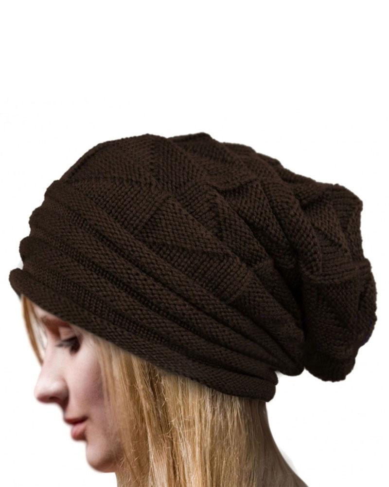 

Women's Beanie Slouchy Outdoor Street Dailywear Knit Pure Color Portable Windproof Comfort Ruched Hat, Coffee