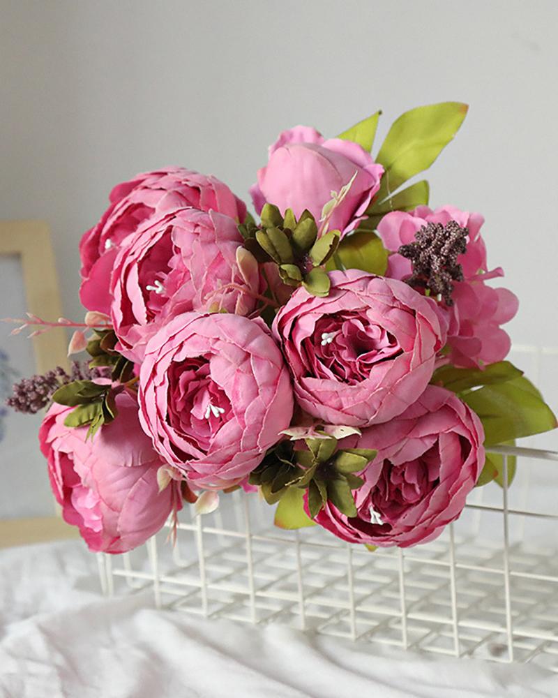 

Fake Flowers Vintage Artificial Peony Silk Flowers Wedding Home Decoration, Hot pink