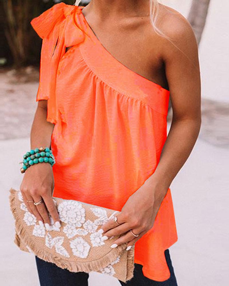 

Solid Strappy Ruffles Patchwork Blouse Tanks, Orange