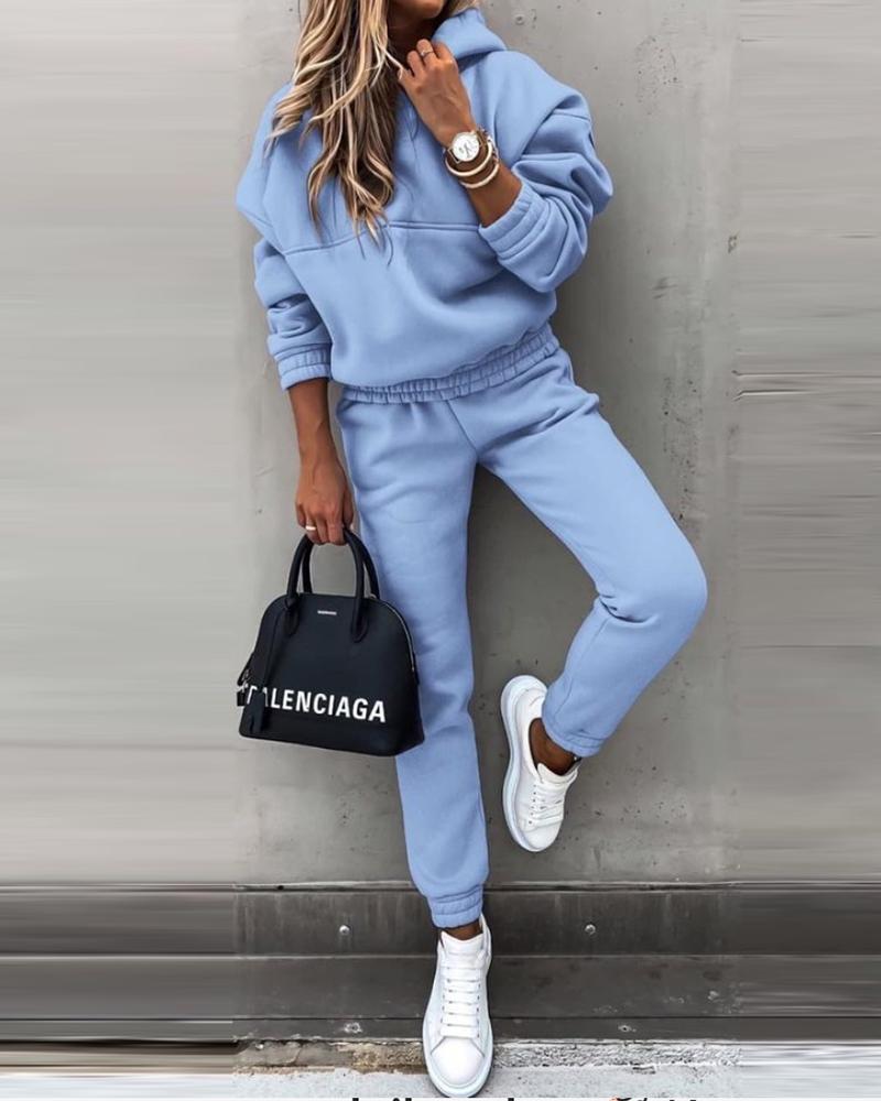 

Hooded Long Sleeve Top & Pocket Sweatpants Set, Blue