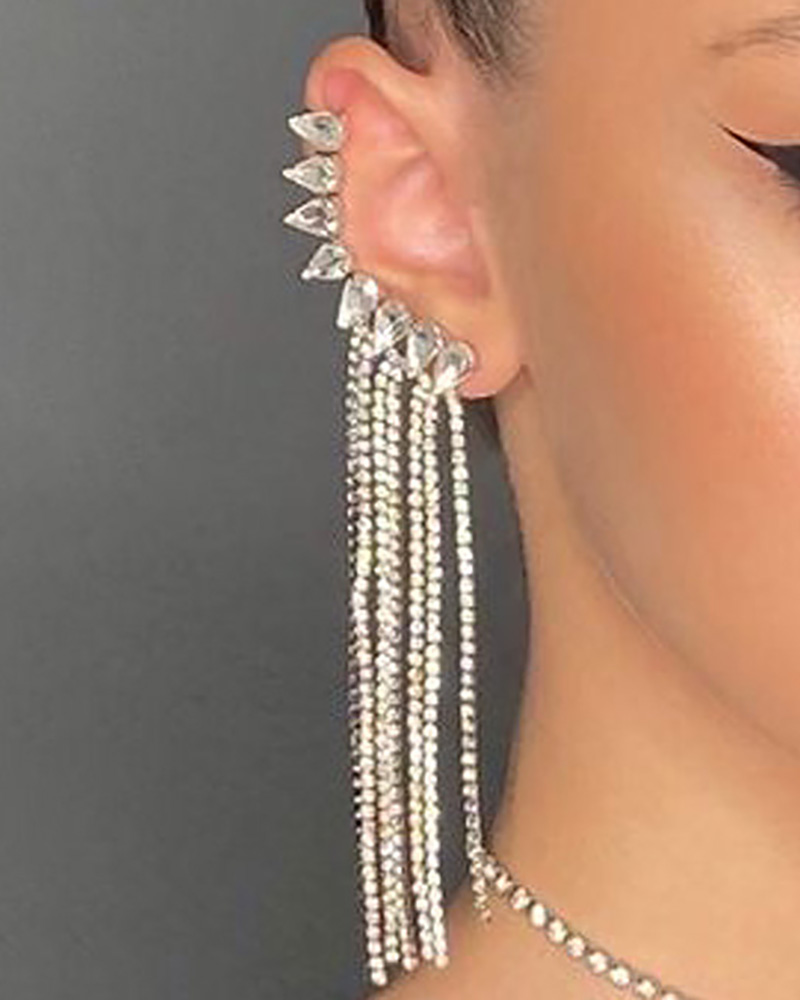 

Rhinetone Tassel Design Ear Climber, Gold