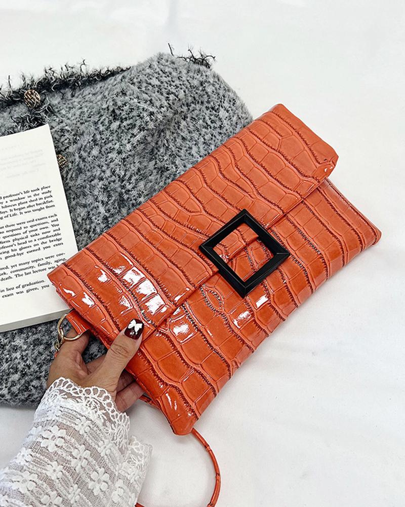 

Crocodile Buckled Flap Clutch Bag, Orange
