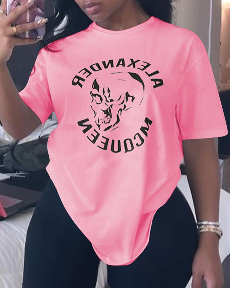 

Letter Print Short Sleeve Top & Shorts Sets, Pink