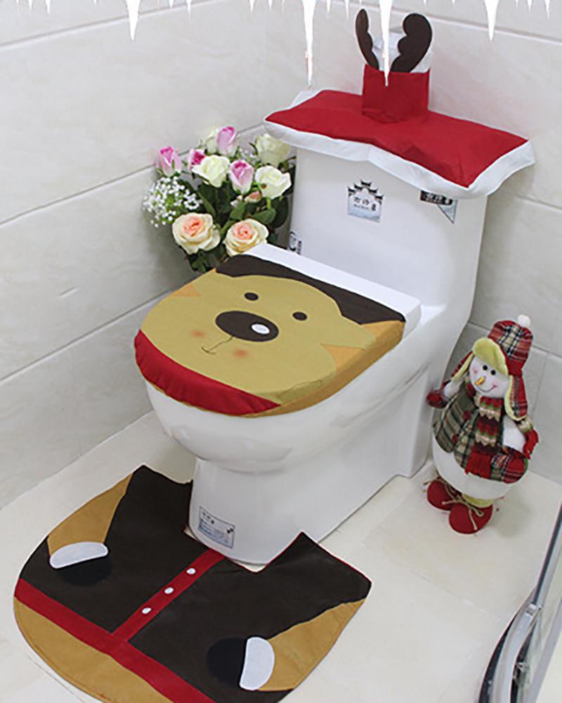 

Christmas Toilet Paper Towel Set Santa's Cap Foot Pad Moose Snowman Cap Radiator Christmas Decorations, Khaki