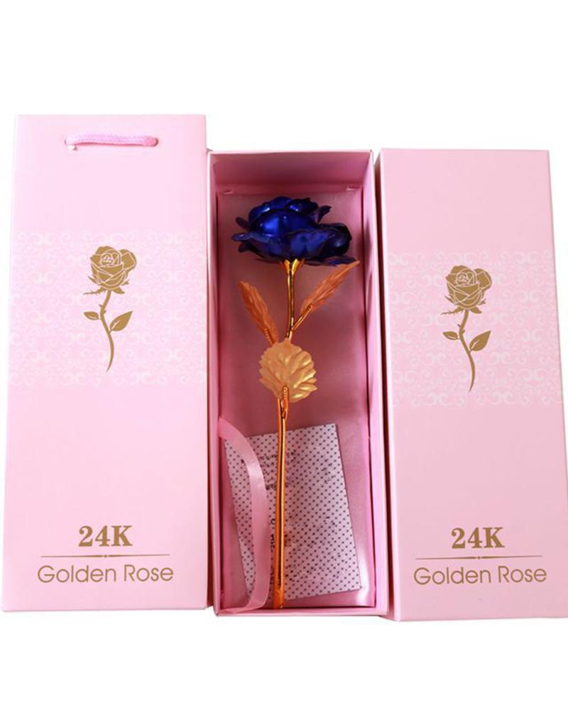 

1pc Mother's Day Girlfriend Wedding Guest Birthday Anniversary Gift Golden Foil Artificial Rose, Blue