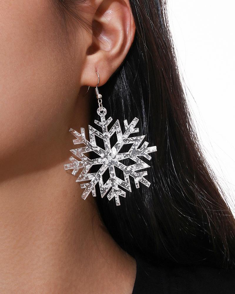 1 paire de boucles d'oreilles en forme de flocon de neige de Noël