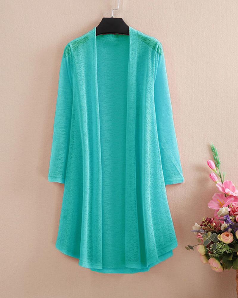 

Plus Size Long Sleeve Open Front Top, Turquoise blue