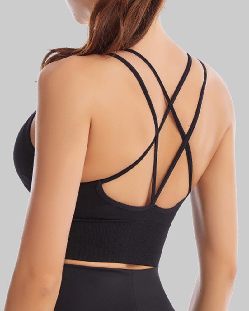 Débardeur de soutien-gorge de sport de yoga à impact élevé dos nu croisé