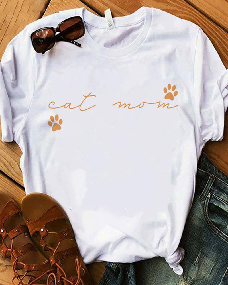 

Animal Letter Print Round Neck T-shirt, Style5