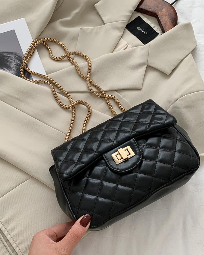 

Twist Lock Quilted Chain Strap Shoulder Bag, Black
