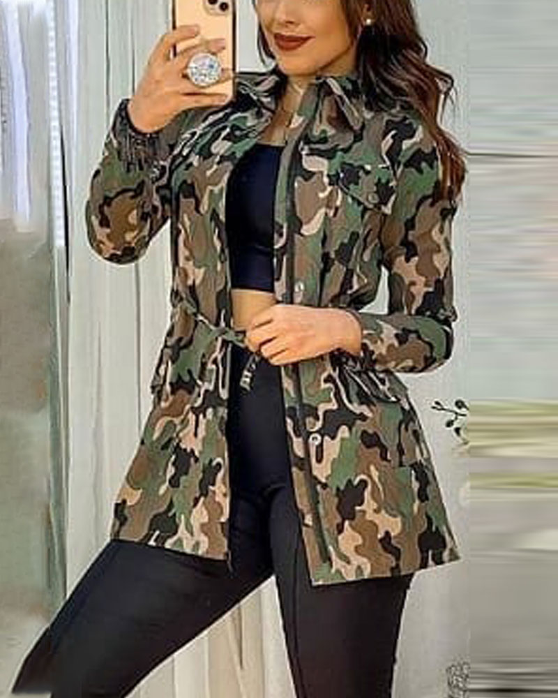 

Camouflage Print Long Sleeve Zipper Up Coat, Style1