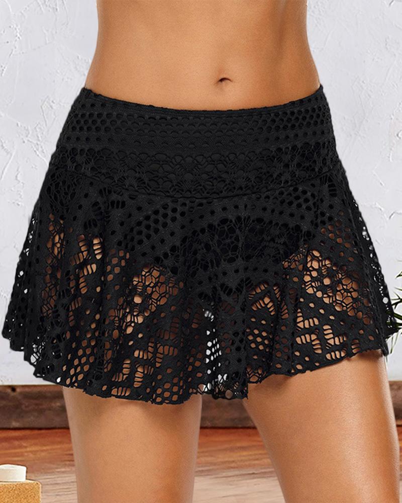 

Crochet Lace Hollow Out Swimwear Culotte Shorts, Black