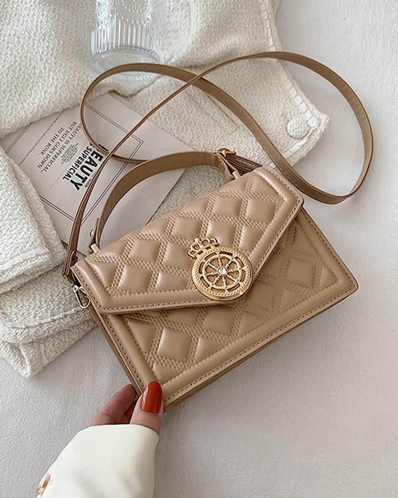 

Embossed Flap Shoulder Bag With Handle, Khaki