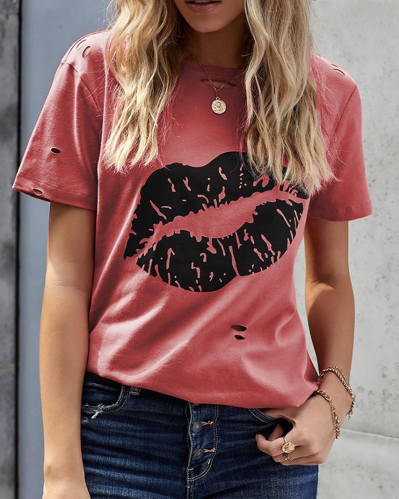 

Cutout Lip / Cheetah Thunder Print Short Sleeve T-Shirt, Pink