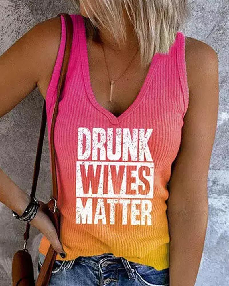 

Letter Print Ombre Tank Top, Pink