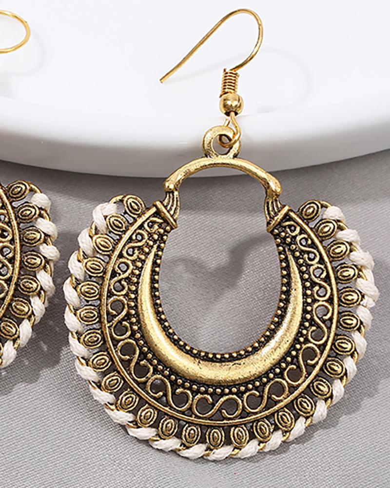 

1Pair Clan Retro Tribal Pattern Hoop Earrings, White