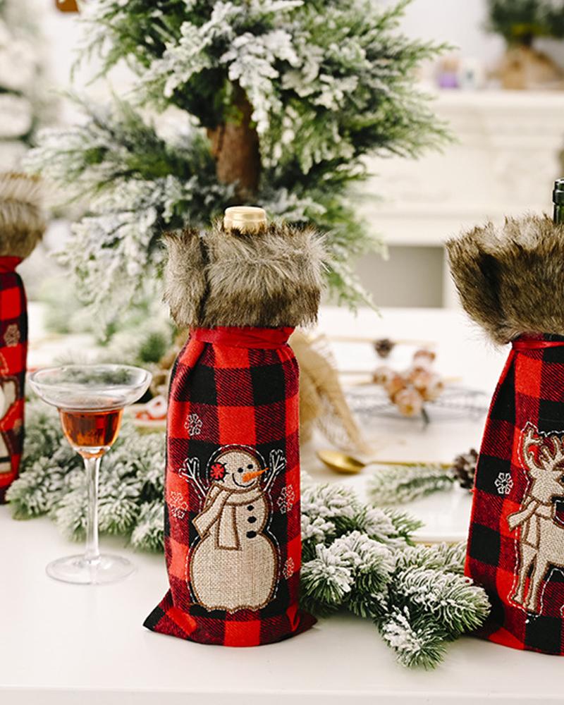 

1pc Christmas Plaid Wine Bottle Cover Champagne Wine Bottle Cap Topper Holiday Christmas Decoration Party Supplies, Style2