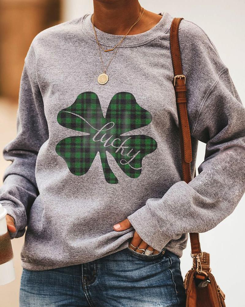 

Letter Clover Heart Print Long Sleeve Top, Style2