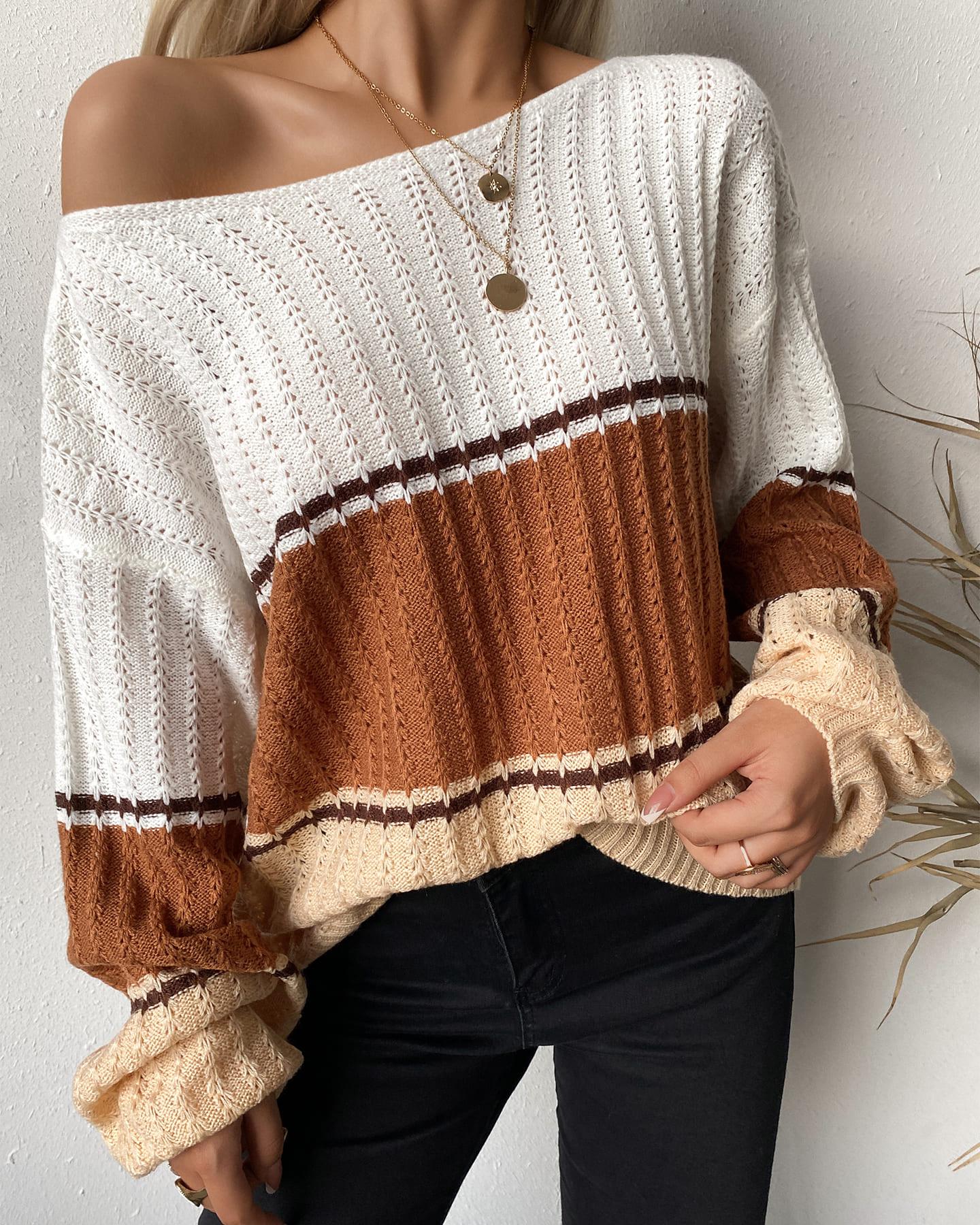 

Colorblock Striped Drop Shoulder Sweater, Multicolor