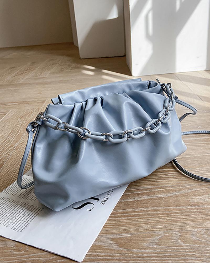 

Chain Decor Ruched Shoulder Bag, Blue