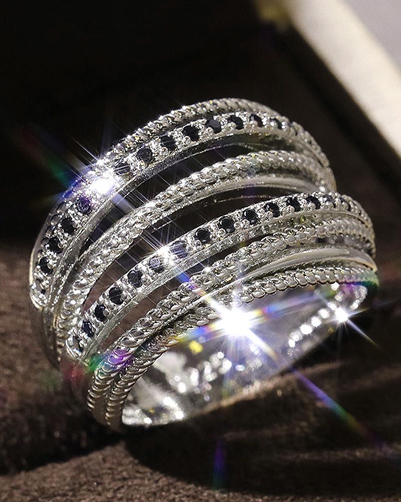 

1pc Rhinestone Crisscross Fashion Ring, Black