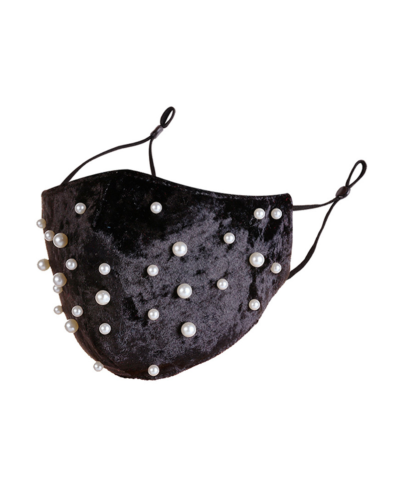 

Beaded Velvet Breathable Face Mask, Black