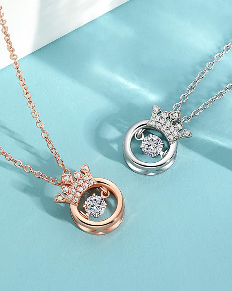 

1pc Valentine's Day Crown Pattern Rhinestone Pendant Necklace, Gold