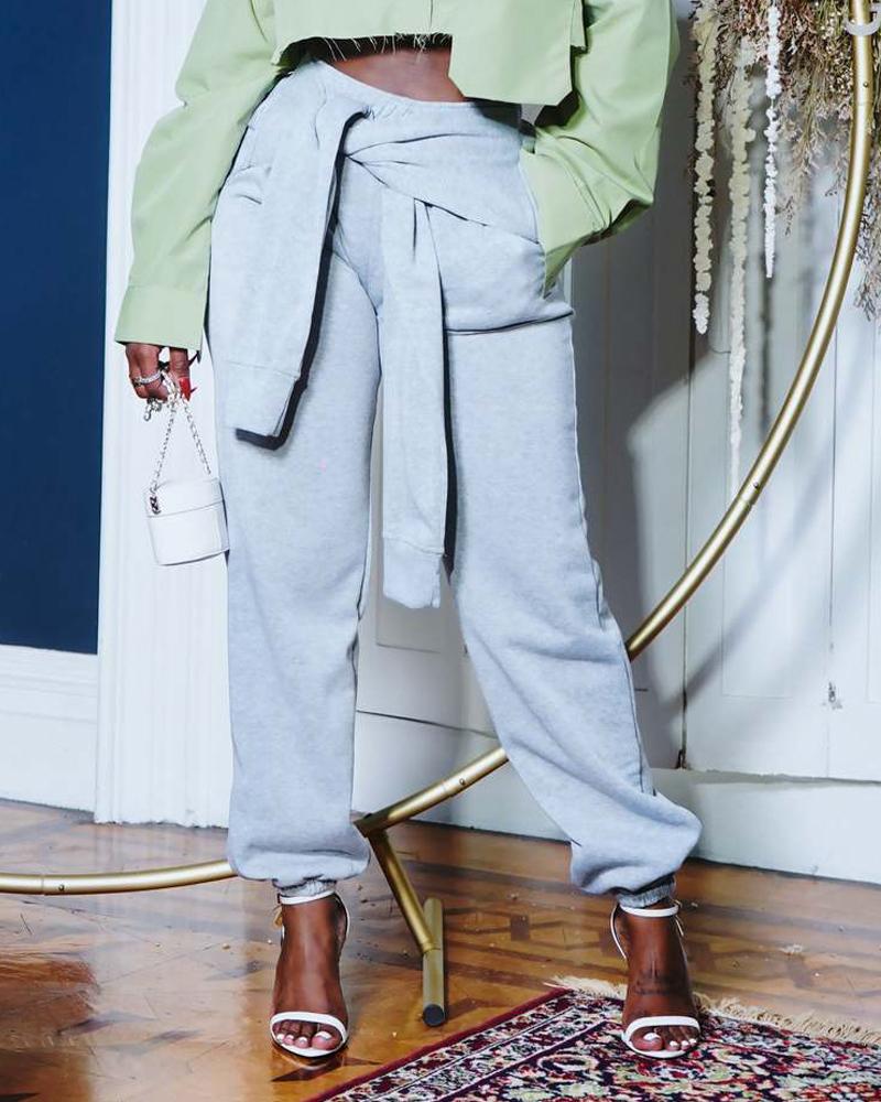 

Pocket Design Tied Detail Casual Sweatpants, Gray