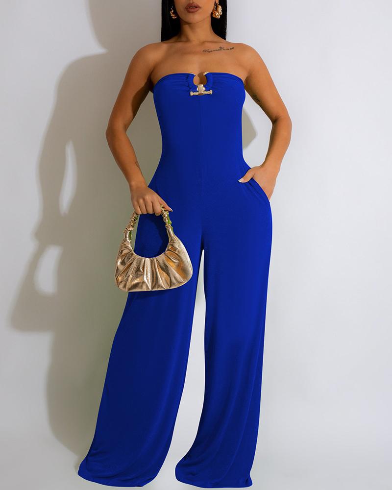 

Cutout Bandeau Wide Leg Jumpsuit, Blue
