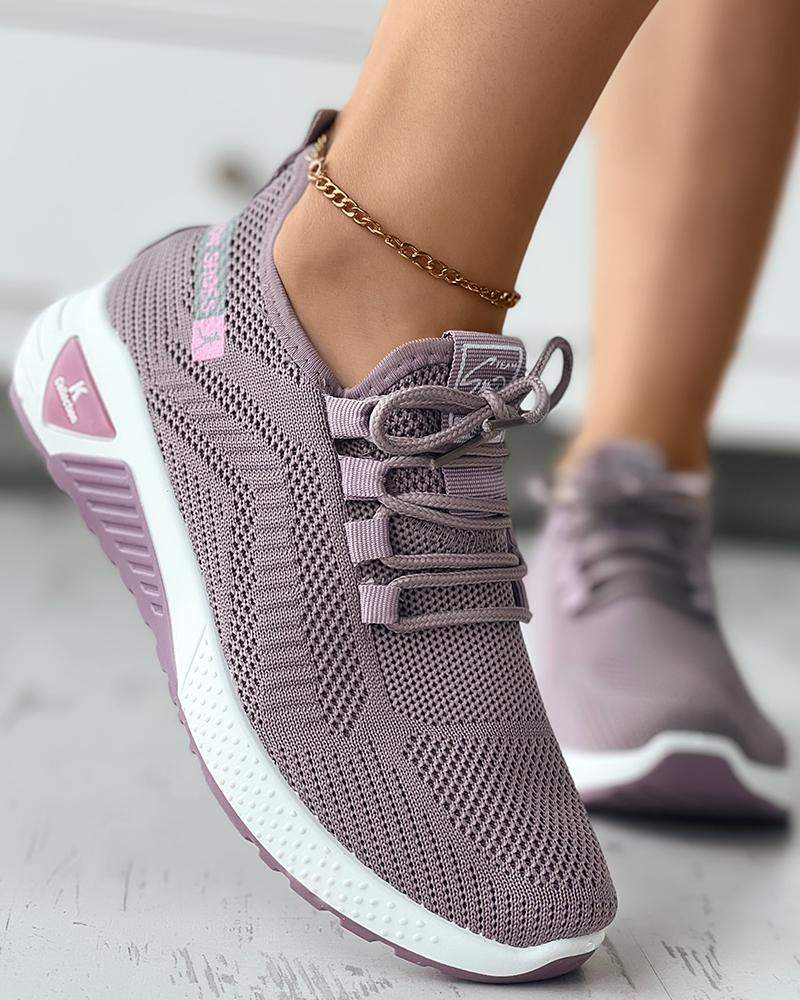 

Breathable Lace-up Knit Sneakers, Purple