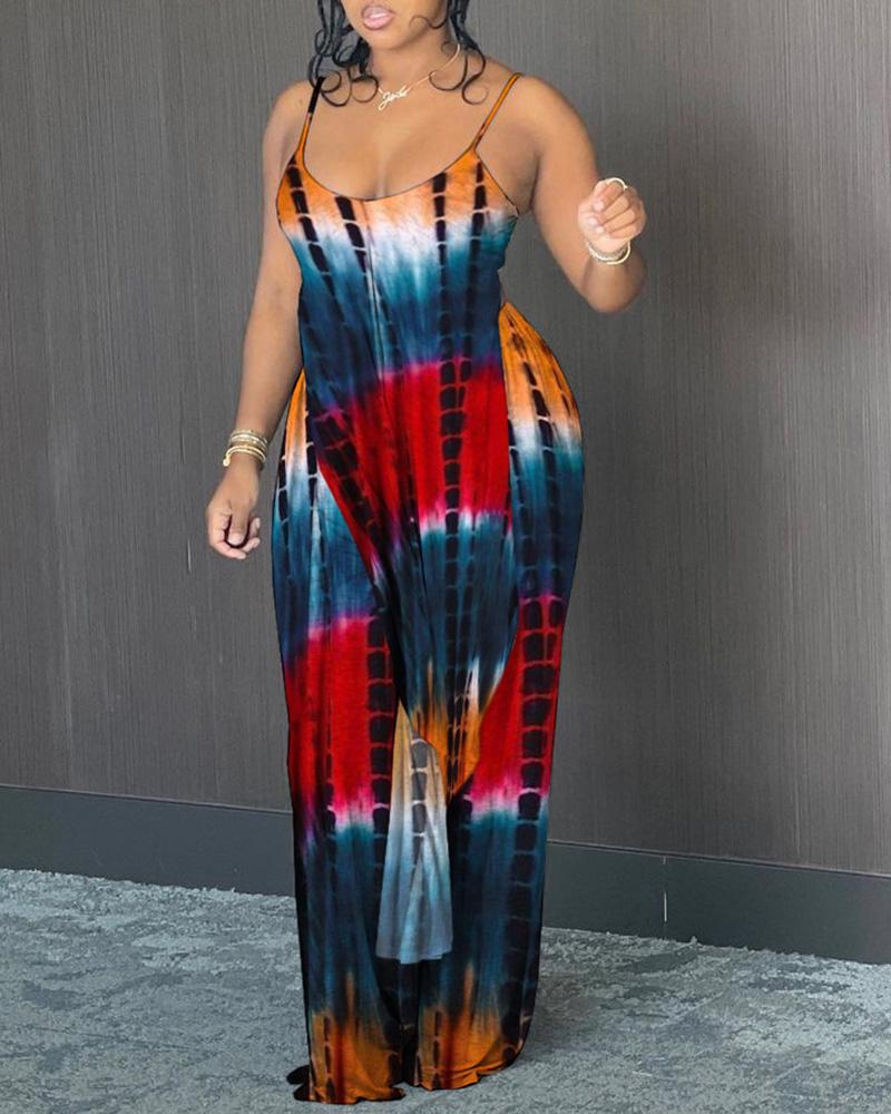 

Tie Dye Print Spaghetti Strap Top & Pants Set, Multicolor