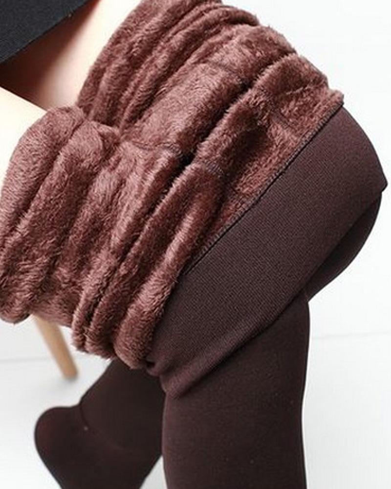 

High Waist Thermal Warm Fleece Lined Stirrup Leggings, Coffee