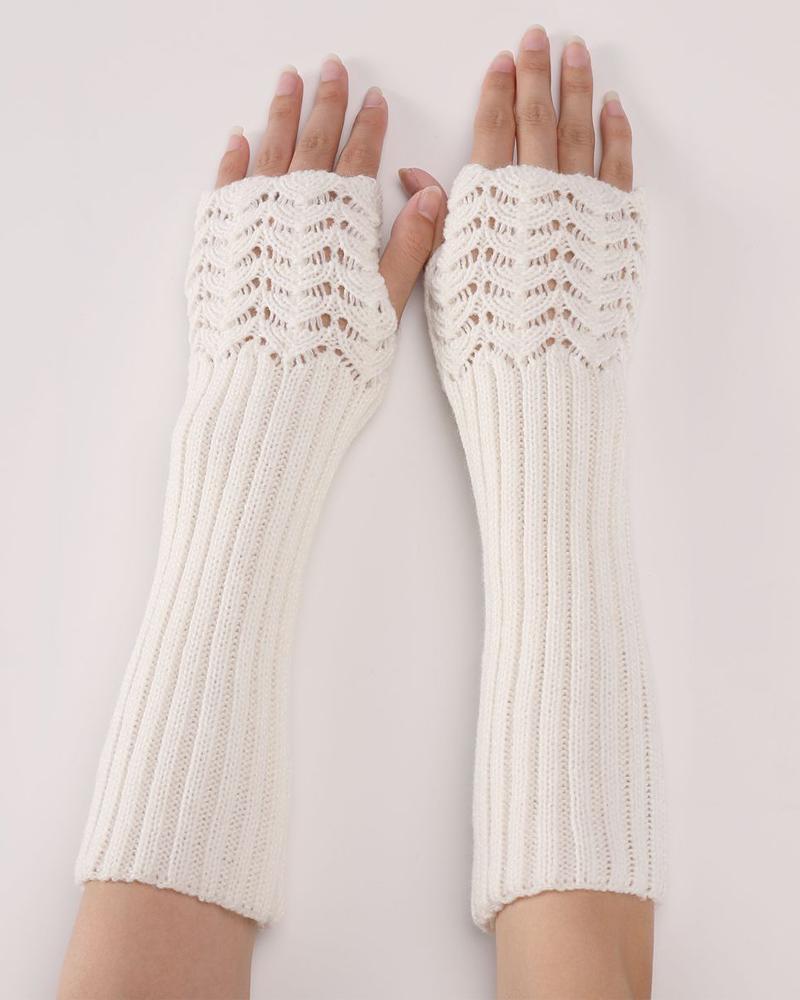 

1Pair Warm Knit Fingerless Gloves, White