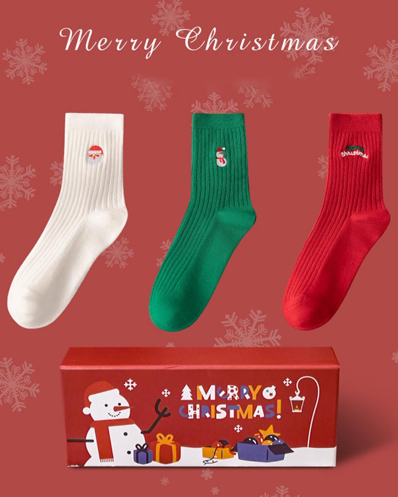 

3Pairs Christmas Snowflake Letter Elk Pattern Socks Set, Style2