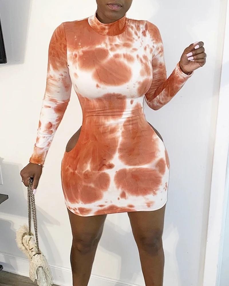 

Printing Ripped Long Sleeve Dress, Orange