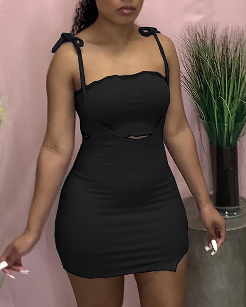 

Ribbed Frill Hem Bandeau Top & Tied Detail Skirt Set, Black