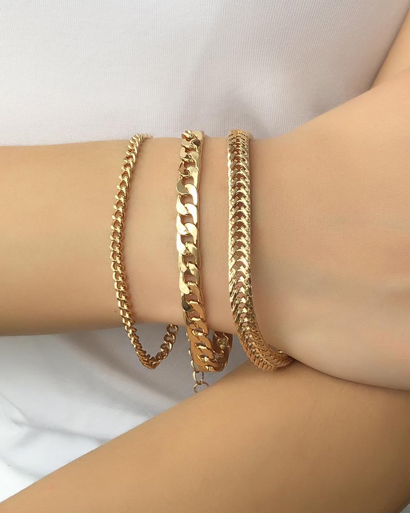 

3PCS Simple Chain Bracelet Set, Gold