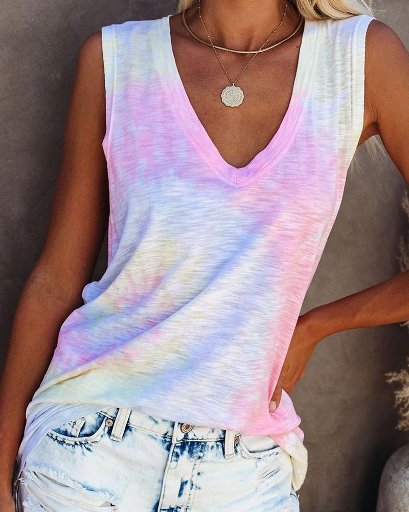 

Tie Dye Print V-Neck Tank Top, Multicolor