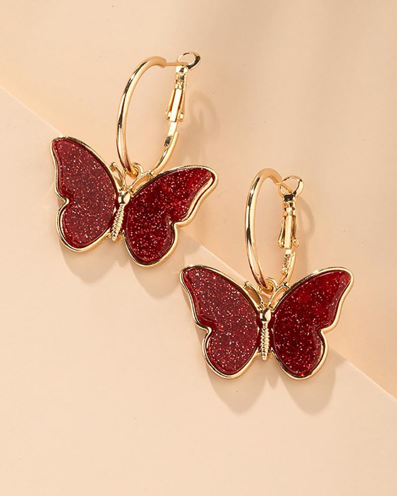 

1Pair Colorful Butterfly Small Hoop Earrings, Wine red