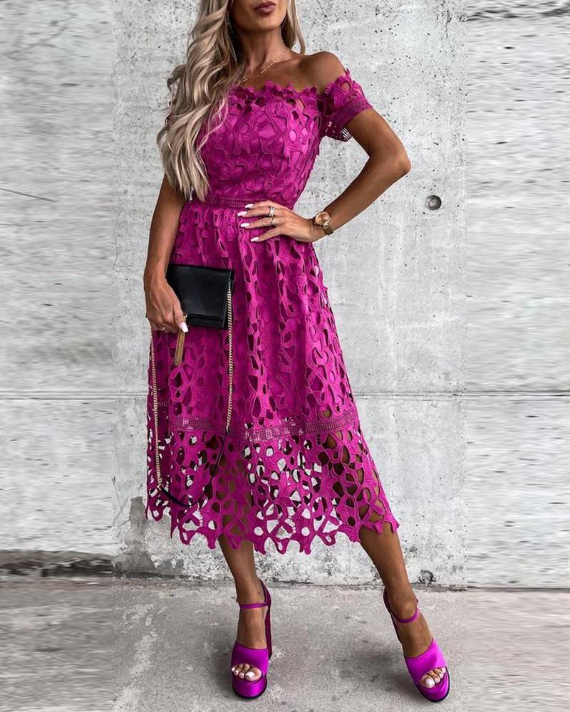 

Off Shoulder Guipure Lace Dress, Rose red