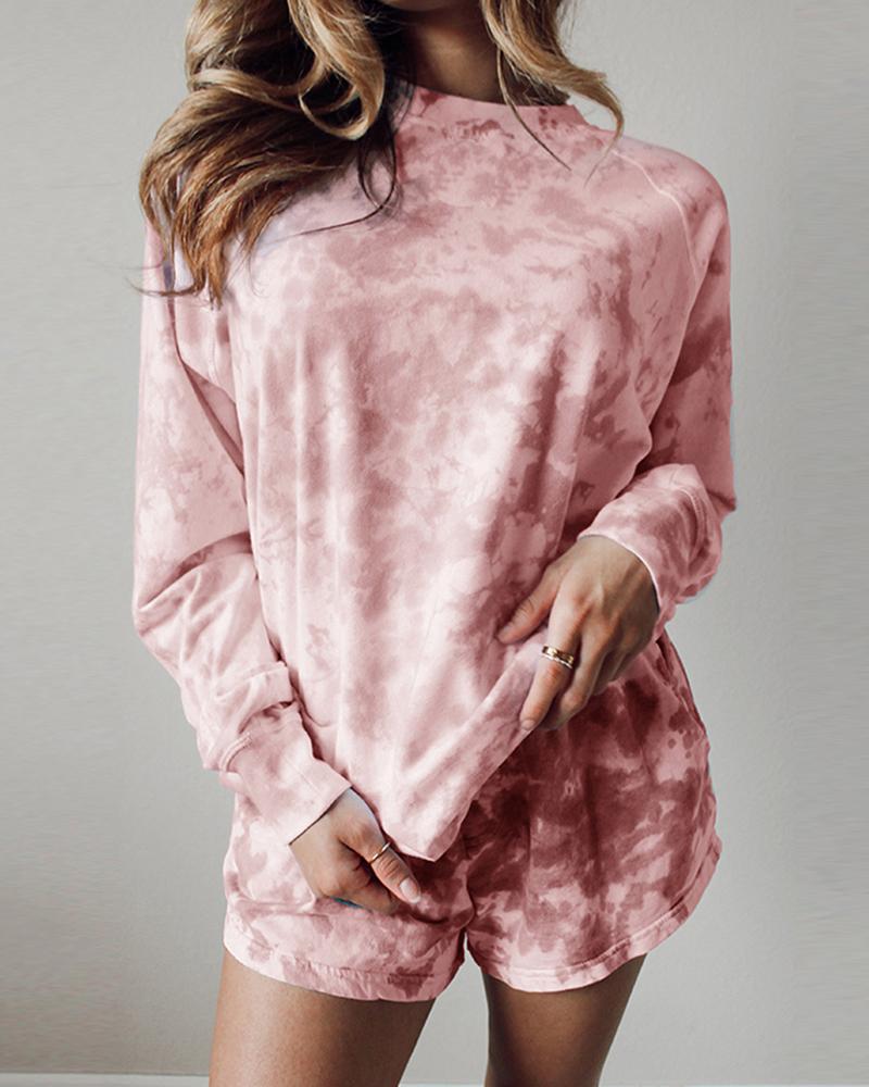 

Colorblock Long Sleeve Casual Pajamas Set, Red