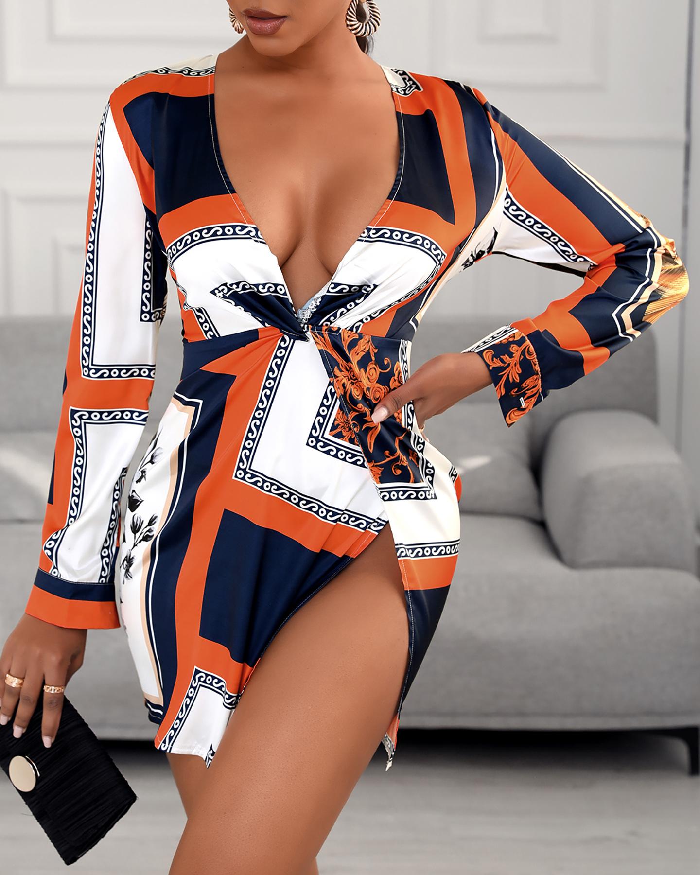 

Colorblock Twisted Shirt Dress, Blue