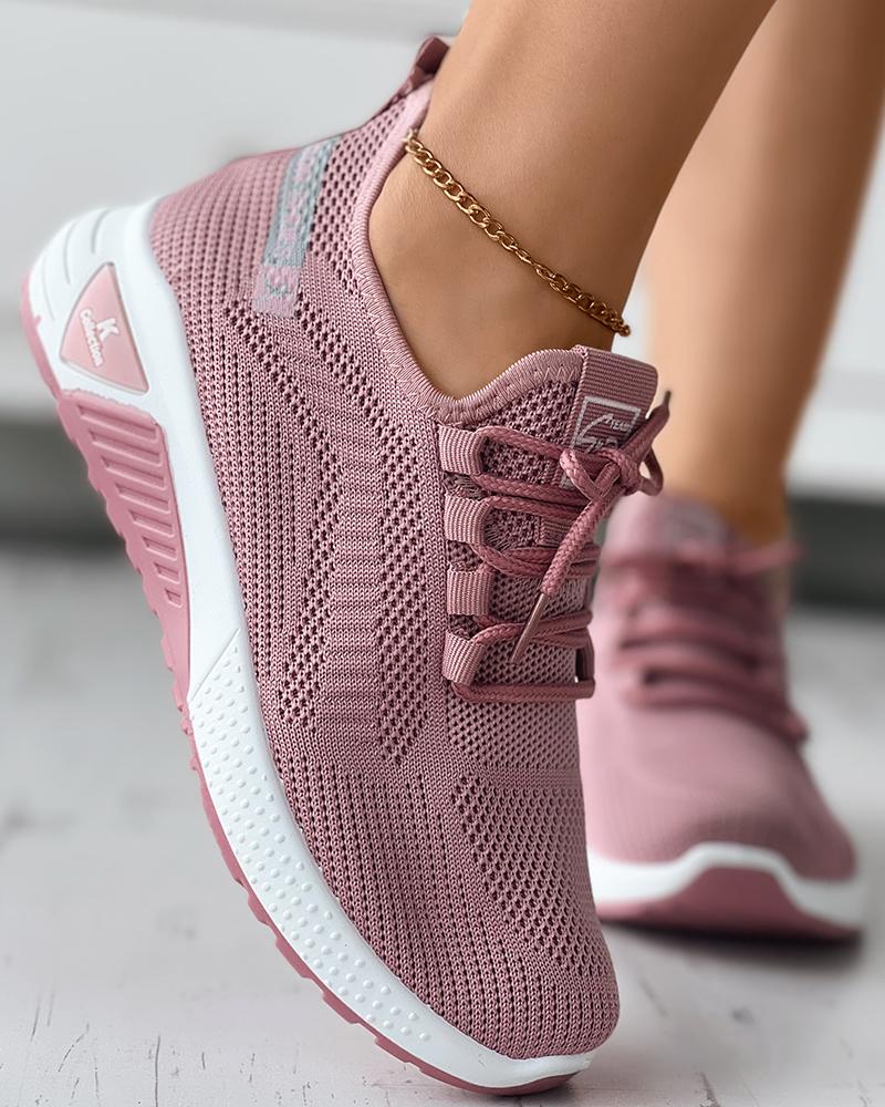 

Breathable Lace-up Knit Sneakers, Pink