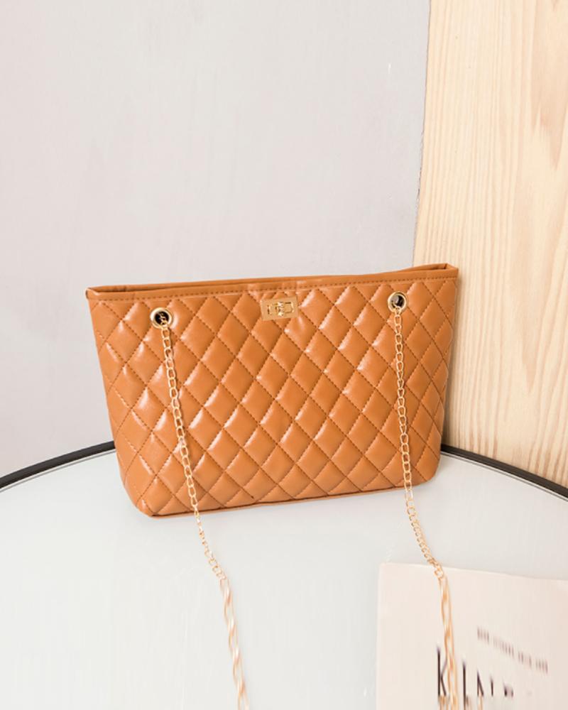 

Quilted Twist Lock Chain Tote Bag, Khaki