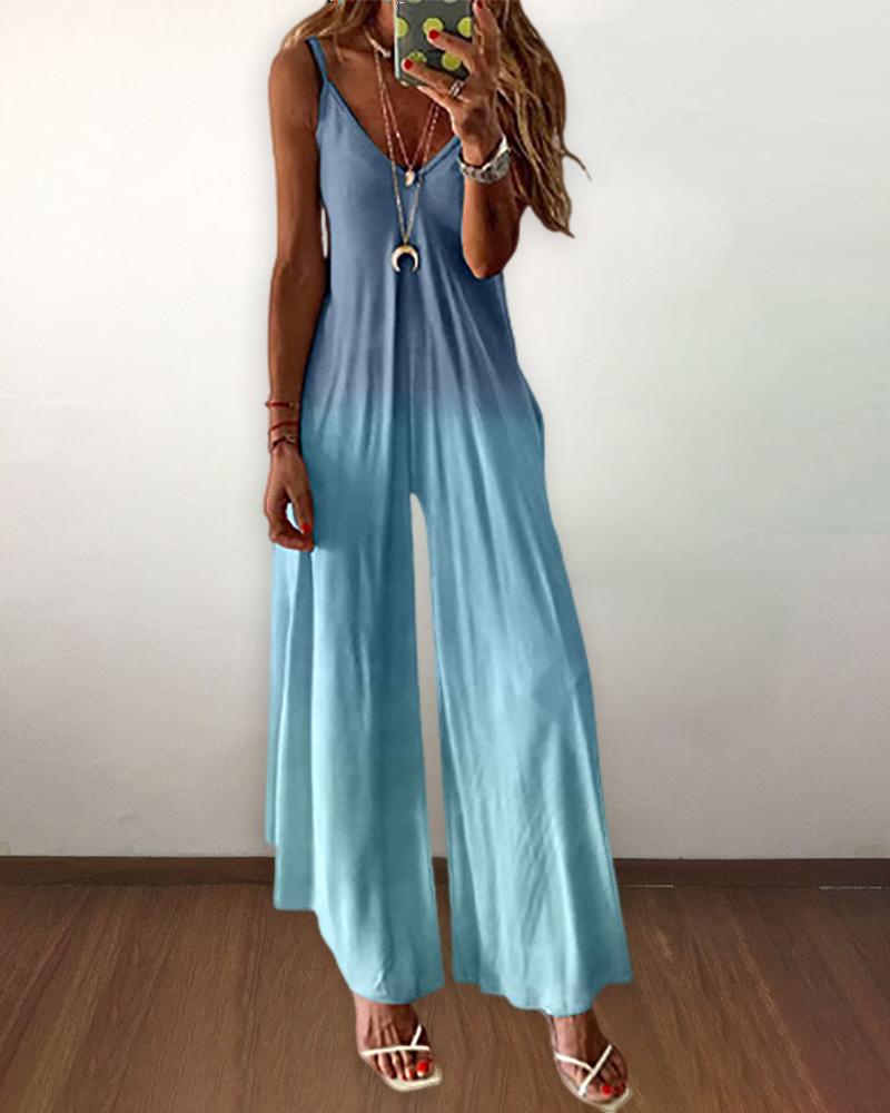 

Ombre Colorblock Spaghetti Strap Casual Jumpsuit, Blue