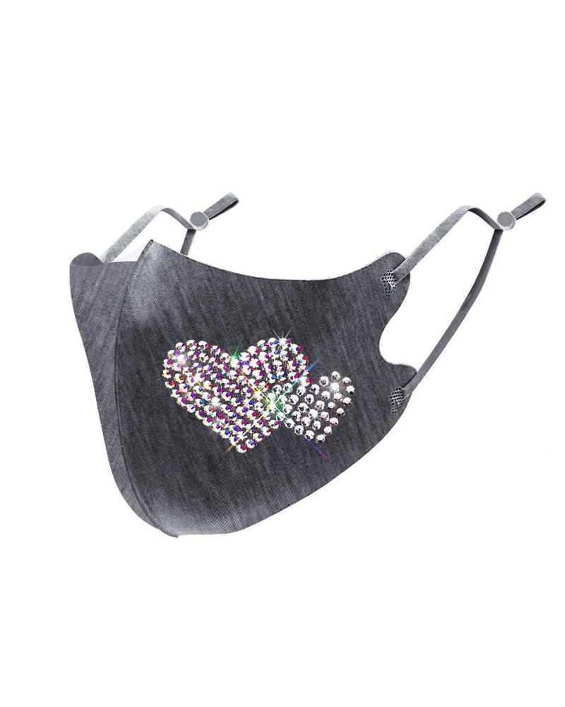 

Heart Pattern Studded Breathable Face Mask, Gray